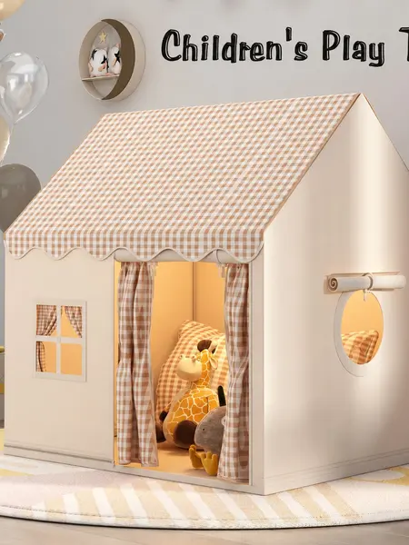 Round Grid Window Playhouse, Outdoor Playhouse, Check Pattern Tent with Side Windows, Portable Play Area for Imaginative Play, Perfect for Kids' Fun, Party Play Tent, Toddler Play Tent