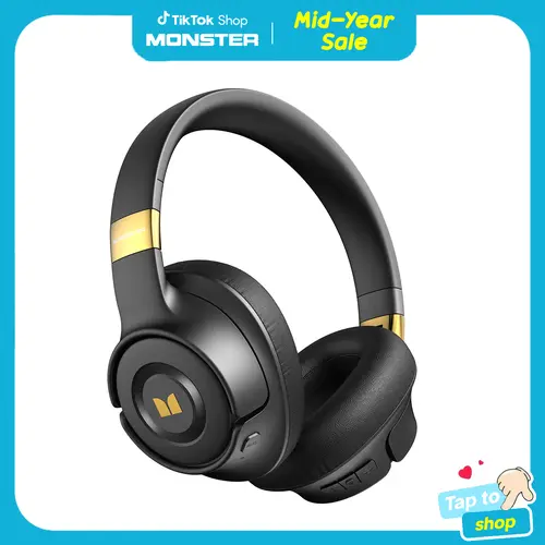 Monster Over-Ear Headphones with Pure Bass Sound, Bluetooth 5.4 Active Noise Cancelling Headphones, Up to 60H Battery Life and Speed Charge, Lightweight, Comfortable and Foldable Design (Black & White) summerwins
