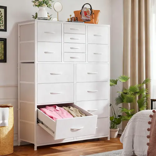 【#SmallSpace Homehacks】RaybeeFurniture 16 Drawer Tall Dresser with Metal Frame & Wood Top, Large Capacity Fabric Storage Tower for Bedroom, Closet, Living Room, Apartment, Dorm, Easy Assembly