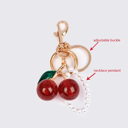 WDX cherry  for  Upgraded version with necklace pendant and adjustable buckle with green leave ，Cherry Keychain ,   Keychain, Stylish Keychain, Women's  & Backpack  ，purse   bag exquisite charm Key Fob mini bag accessories purse accessories bag charms