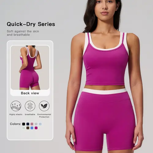 Women's Two-Piece Versatile Colorblock Yoga Set, High-Waisted Ribbed Casual Sportswear for Gym, Workout and Fitness, Fitted Gym Wear, Activewear Yoga Fitness