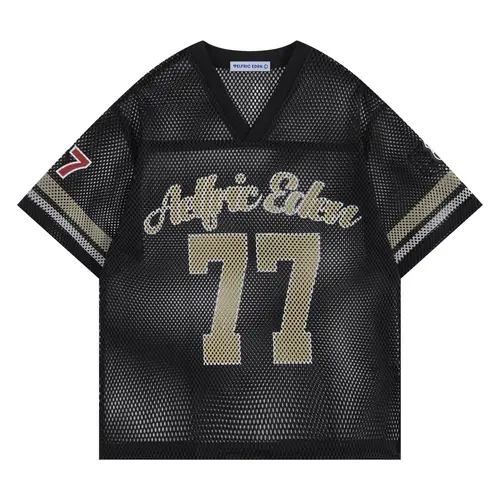 AELFRIC EDEN Men's Graphic T-Shirt, Vintage Jersey Style Mesh Activewear with an Oversized V-Neck and Number Print for Streetwear, Polyester, Men's T Shirts, Vintage T Shirts