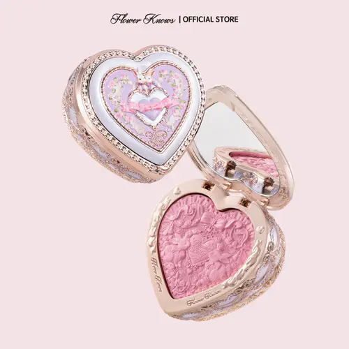 Flower Knows Bunny Garden Collection Embossed Blush, Vintage Luxury Beauty Cosmetics, Silk-Cloud Texture Powder, Smooth Pores, Buildable Pigment, Boosts Radiance,Compact, Glowup, #tiktokshopbacktoschool, #sohochic