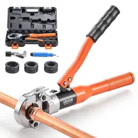 【toolupgrade】VEVOR Aluminum Alloy Hydraulic Copper Pipe Crimping Full Kit, 3 Interchangeable Crimping Jaws (1/2", 3/4", 1"), 360° Rotating Head, Rubber Components, Deburring Tool, Copper Pipe Cutter, Carrying Case for Narrow Spaces, Tee Fittings