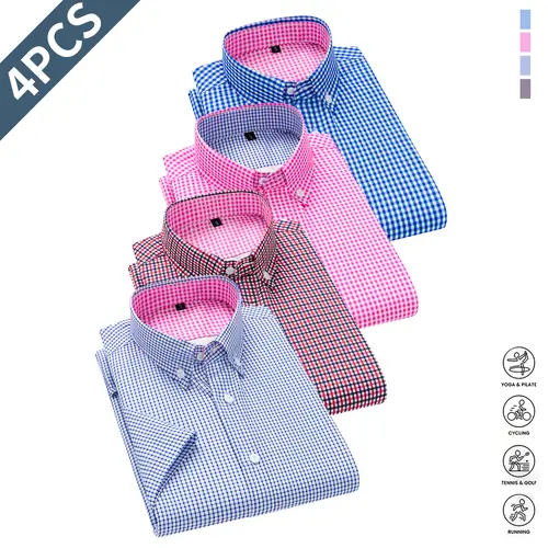 Men's 4-Pack Basic Solid Ice Silk Shirts, Fitted Cut Button-Up Style, Lightweight & Breathable for Business Office, Sizes M, L,clothes for back to school,first day of school outfits
