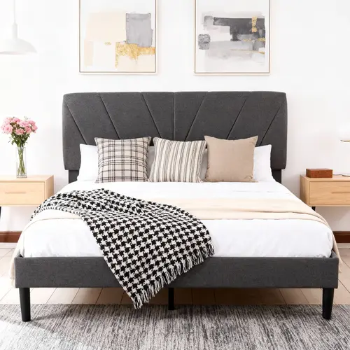 Sweetcrispy Luxurious Queen Metal Wood Platform Bed Frame - Adjustable Headboard, Under Bed Storage, Quiet Sturdy Design, Easy Assembly - Modern Bedroom Furniture, Luxurious Platform Bed