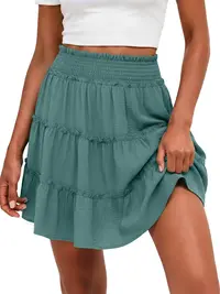 Lepunuo Women's Boho Floral Skorts, Flowy Tiered Ruffle Elastic-Waist Bottoms with Built-in Shorts and Pockets, Casual Style