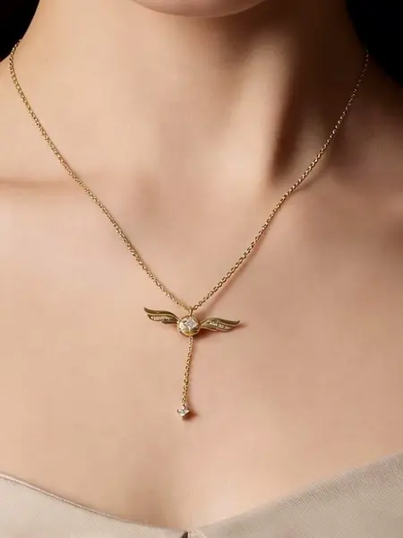 Golden Snitch Winged Ball Necklace with Movable Wings, Alloy Pendant Jewelry, Valentine’s Gift for Women,Gold color Symbolizing Love Fashion Modern Accessories Gold Choker