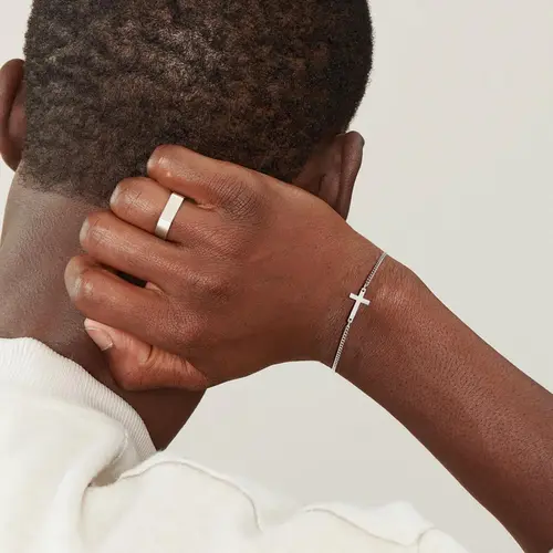 TASISO Men's 14 Karat Gold-Plated Silver Cross Bracelet - Minimalist, Fashionable, Modern, Elegant, Versatile Chain Accessory, Ideal for Daily Wear, Father's Day Gift