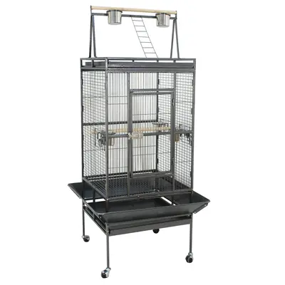 Segawe 68-in Tall Iron Parakeet Cage - 2-in-1 Playtop Roof, Rolling Stand, Stainless Steel Bowls, Wood Accent - For Small to Medium Parrots, Cockatiels, Parakeet Cages