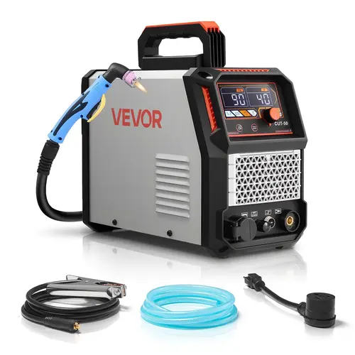 【Summerfinds】VEVOR 50A Non-Touch Pilot Arc Plasma Cutter, 110V/220V Dual Voltage Digital Display IGBT Inverter Tool, 2T/4T Function, Adjustable PA/PT Time, 10mm 1/2In at 110V, Intelligent Control, Cuts Mesh & Metal, for Home Garage, Repair Workshops