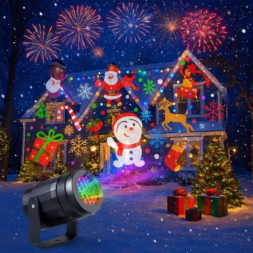 Soffiyahome Portable Indoor & Outdoor Christmas Projector Light, Qawtor Moving Santa Claus Snowflake Projection Lamp with Remote Control, Waterproof Holiday Decor for House Yard Christmas Party