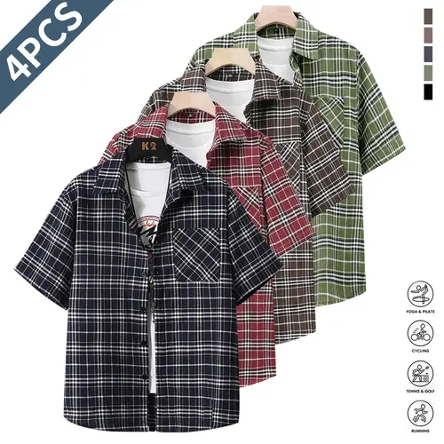 Mens Clothing 4-Pack: Men's Casual Fitted Striped Polo Top, Button-Closure Beach Casual Fashion Apparel, Casual Daily Shirt, Shirt