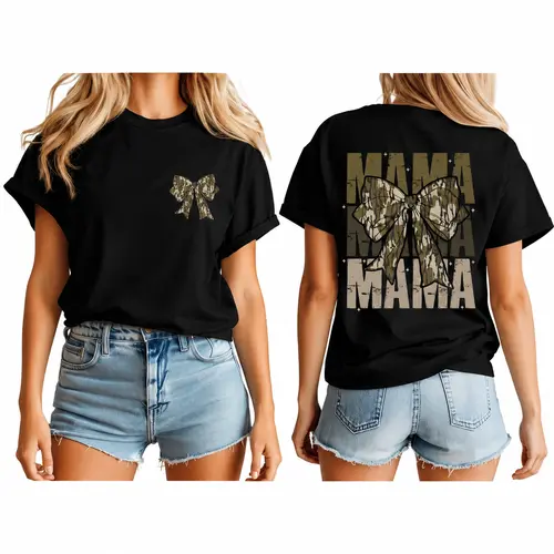 Mama Camo Coquette Bow Shirt, Old School Camo Shirt, Girls Camo Bow Tee, Retro Hunting, Coquette Bow, Camo Dude, Graphic T-shirt ,Gift For Women, Gif For Mom