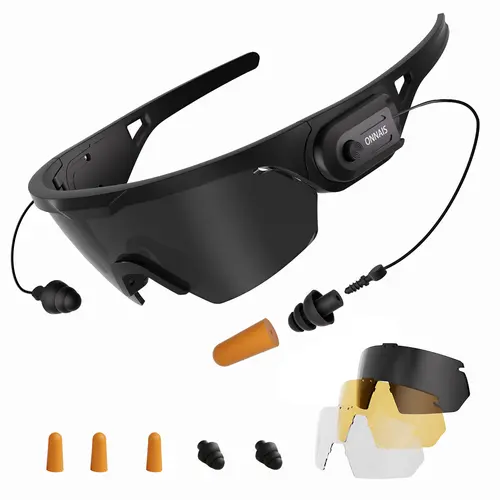 ANSI Z87.1 Certified Anti-Fog Safety Goggles with Built-in NRR 32dB Noise Reduction Plugs, 3 Interchangeable Lenses, UV400 Sun Block for Power Tools, Cycling, Shooting Range Work Safety Equipment, Built-In Plugs