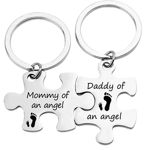 Miscarriage Memorial Keychain – Mommy & Daddy of an Angel Puzzle Keyring, Infant Loss Keepsake Baby Memorial Jewelry Sympathy Gift