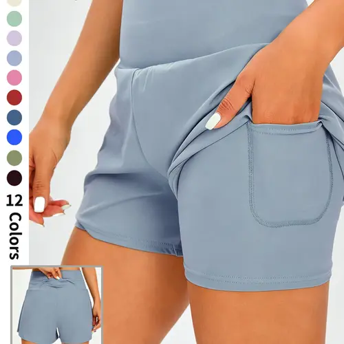 K1139 Multi-Color Outdoor Sporty Yoga Shorts, Anti-See-Through Design with Pocket, Elastic Nylon for Running and Fitness, High Waist Shorts, Stretch Shorts, Fitness Workout Shorts, Gym Training Shorts