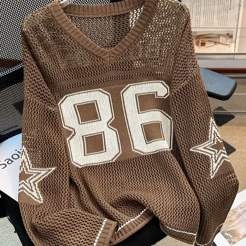 Women's Sweater, Casual Sporty Loose V Neck Long Sleeve Jumper for Summer, Fashion Women's Knitting Knitwear for Daily Wear, Fit Womenswear, Casual Comfy Pullover, Acrylic Knitwear, Knit Pullover Tops