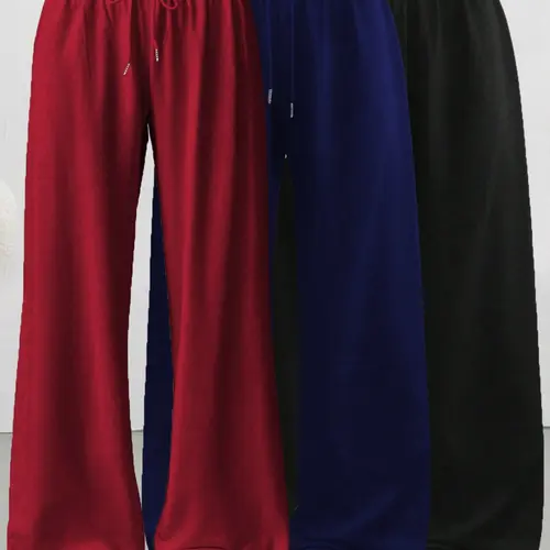 Women's Basic Casual Style Loose-Fit Adjustable Drawstring Pants, Casual Fashion Trousers, 3-Pack Plain Long Trousers Bottom, Comfortable Wide Leg Home Wear, Suitable for Spring Summer Fall, Womenswear