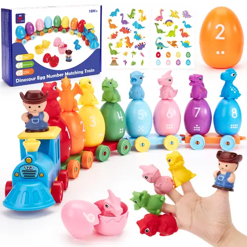 hahaland Dinosaur Easter Egg Stacking Train, Counting Sorting Fine Motor Skills Toy, Birthday Gifts for Toddlers 1-3 Boys Girls Preschool Learning Tool