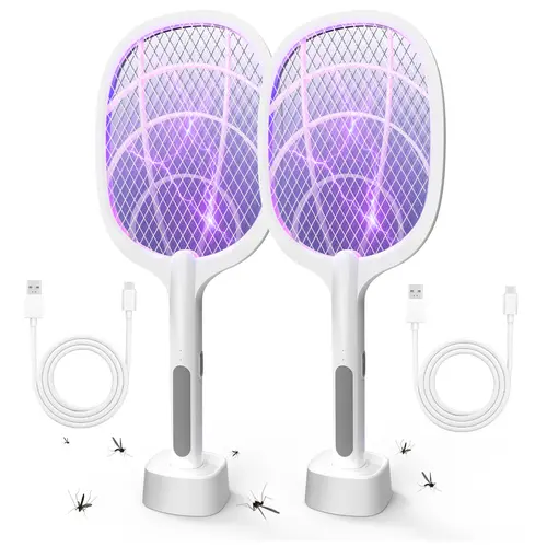 Handheld Rechargeable Electric Fly Swatter Insect Killer - 1200mAh Battery, USB-C Charging, Purple Light, Triple-Layer Safety Net, Eco-Friendly, Portable, Easy to Clean, Electronic Mosquito Zapper for Bug Killing, Indoor/Outdoor Use, Targets Gnats