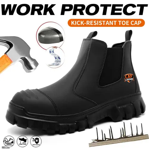 Lightweight steel toe brown anti slip work shoes - splash proof, smash proof, puncture proof, breathable safety shoes SpringStatements ，Footwear Closed Worker, High Cut Shoes，Summervibes, Steel Toe Caps, Round Toe summervibes,