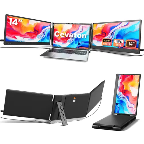 Cevaton 14" Portable Monitor for Laptop, Dual Laptop Screen Extender for 13.3"-17.3" Laptops, Dual Monitor Extender, 1080P FHD IPS, Foldable Width-Adjustable Design, Monitor Only, Dual Video Output Required, 4.1 lbs,#TikTokBackToSchool