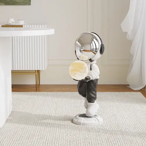 Homary 28.8 inches Luminous Rechargeable LED Light Moon Globe Astronaut Resin Figurine - USB Charge, Light Switch, Decorative Artificial Moon Statues, Living Room Ornaments, Gift-Worthy Home Decor Accent