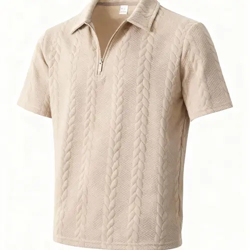 Men's Knitted Half-Zip Polo Shirt, Polo Style, Classic Shirt, Fitted Short Sleeve Turn-Down Collar, Plain Fashion Casual Formal Two-In-One Pullover, Soft Comfortable Versatile Top, Fitted Polo Shirts