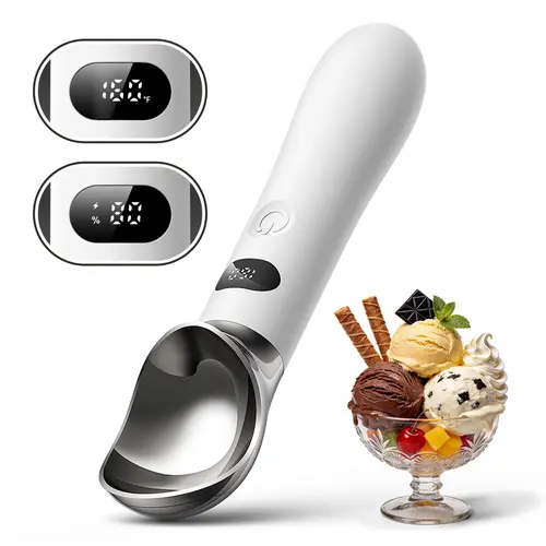 <Backtoschool> Heated Ice Cream Scoop, Electric Rechargeable Scoop with LED Display, 10s Quick Heat, Max 160°F, IP67 Waterproof, Home Dessert, Summer Treats, Gift Ideas