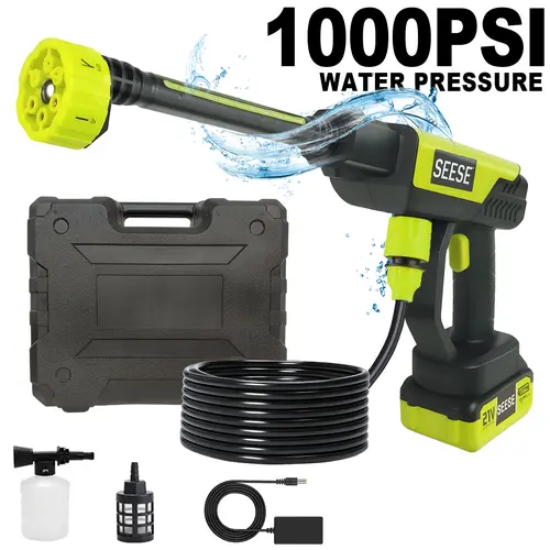 【FathersDayGift】SEESE Cordless Pressure Washer 1000PSI with Charger Base, Portable Bottle Washer for Car, Home & Garden – Holiday Gift