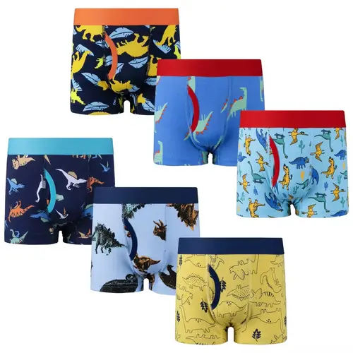 BIG ELEPHANT Boys' Pure Cotton Boxer Briefs 6-Pack - Cute Rockets Print Youth Underwear for 3T-9T Toddlers, Soft Breathable Loose-Fit Pull-On Shorts with Double-Layer Crotch & Medium Stretch, Machine Washable Easy Care, Secure Everyday Wear, All Season