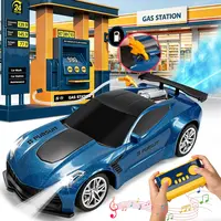 Gas Remote Control Car Mini Gas Station Nitro Spray Dual Sounds 2.4GHz Remote Control Car Gas Station Nitro Spray Light Dual Sound, Realistic Car Refueling Simulation Tail Spray 1:1 Reality Car Refueling Toy Gifts for 3 4 5 6 7 8 910 Year Old Boys
