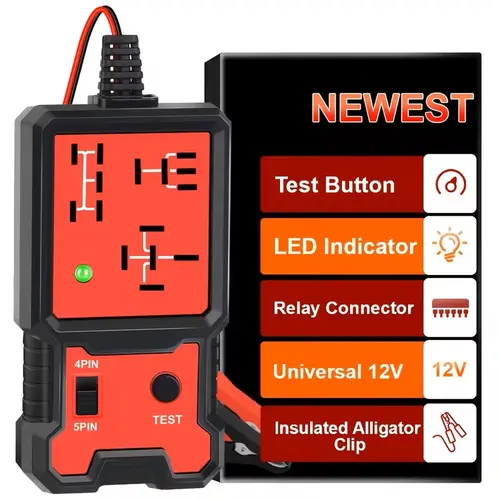 12V Car Relay Tester - 4-Pin & 5-Pin Automotive Diagnostic Tool, LED Indicator, Ergonomic Design, Durable Plastic Casing, Test Button, Troubleshooting Aid for Car Circuit & Electronic Repair, 12V Voltage Tester, Car Circuit Tester