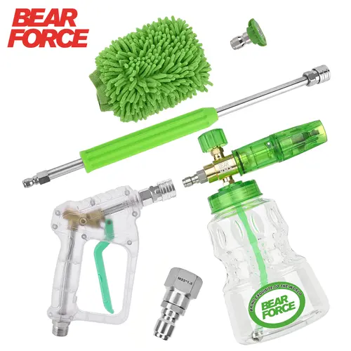Bear Force Handheld Car Wash Pressure Washer Set (1 Set) - Water Gun, Extension Wand, Foam Spray Lance, Car Washing Gloves, Green Spray Nozzle#035, Ergonomic Handle, Quick Connect, Powerful Cleaning Automotive Supplies