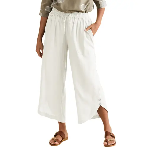 EVALESS Women's Casual Loose Fit Capri Pants, Solid Cotton Blend Summer Bottoms with Drawstring Waist, Pockets, and Button Hem, Capri Pants Women, Pants For Women