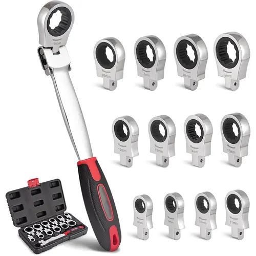 12-in-1 Interchangeable Head Ratcheting Wrench Set,8-19mm Flex Head for Tight Spaces,Mechanic Tool Set,Father's Day Gift for Dad#summerfinds toolupgrade