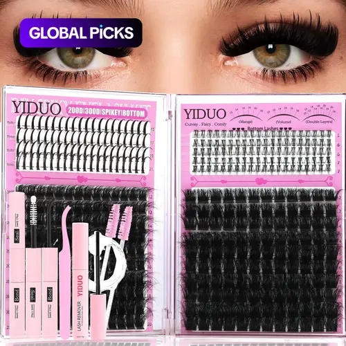 YIDUO 4-Style DIY Volume Eyelash Cluster Kit, Eyelash Set, 440 Pcs, 200D/300D/Bottom/Spike Lashes, Manga Lash Extension, 5-20 mm D-Curl, with Lash Bond and Seal, Remover, Tweezers & Brush for Easy Home Use #GLOBAL PICKS