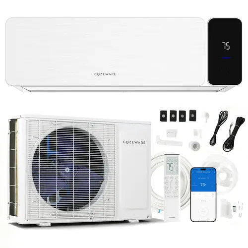 【Live】(Two packages) Cozeware 9K/12K/18K/24K BTU 115V/230V Mini Split Air Conditioner Heat Pump 20 SEER2 Inverter Compatible with Wifi Alexa Cools Up to 750 Sq Ft for Living Room Bedroom Study Loft Garage
