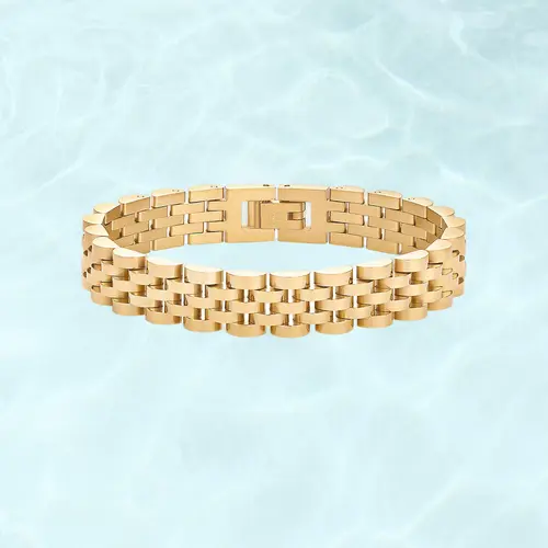 PAVOI Waterproof Watch Strap Chain Bracelet for Women - 14K Gold Plated Two Toned Stainless Steel Chunky Link Bracelet - Stainless Steel Mixed Metals Statement Gold Jewelry