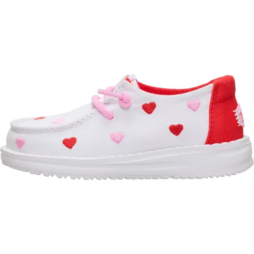 HEYDUDE Wendy Kids Embroidered Hearts - Comfortable Slip on Shoes for Valentine's Day Trainer Footwear Sneakers