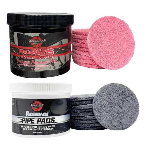 Renegade Products Pro & Pipe Polishing Pad Bundle – Heavy Cut & Fine Finish Metal & Chrome Infused Polishing Pads (20 Total Pads)