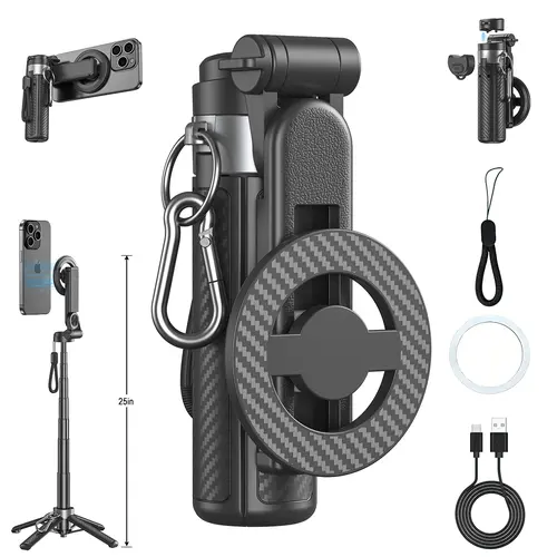 2026 Edition 4-in-1 Magnetic Selfie Stick, 25-in Longer Upgraded, Stable, Wireless Bluetooth Remote Control, 360° Rotation, Universal for Mobile Phones, Phone Accessories, Cool Tech Gadgets, Portable Rotating Mount, Pocket Vlogging Tool, Portable Rotating