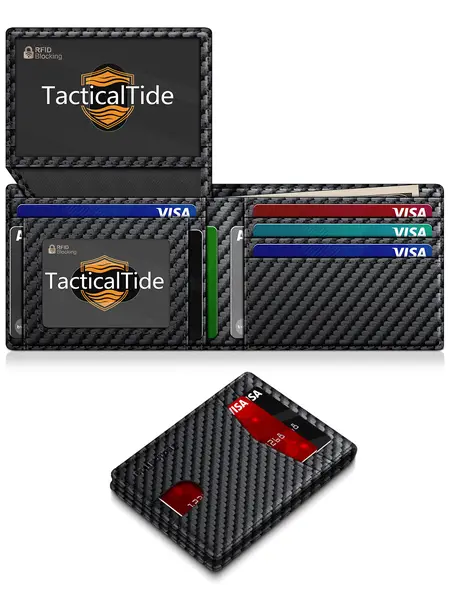 Summer Wins - Slim RFID Leather Wallet for Men with 2 ID Windows Carbon Fiber Design Birthday Gifts for Him,summerwins,father'sdaygifts