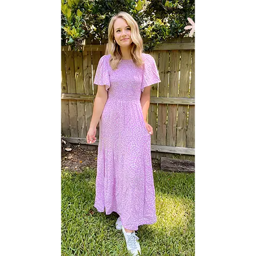 ZESICA Women's 2026 Summer Casual Floral Print Short Flutter Sleeve Crew Neck Smocked High Waist Flowy Maxi Dress