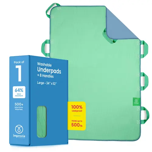 Improvia Washable Positioning Bed Pad - Moisture-Resistant, Durable, Long-Lasting, Waterproof, Quick-Drying Pad with 8 Reinforced Handles for Lifting, Turning Elderly Incontinence Patients
