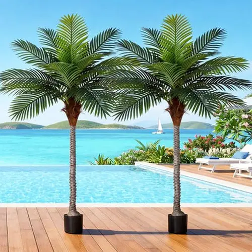 7FT Faux Palm Tree, Artificial Golden Cane Palm Tree Outdoor Indoor, Fake Tree for Home House Office Living Room Yard Patio, 2Pack