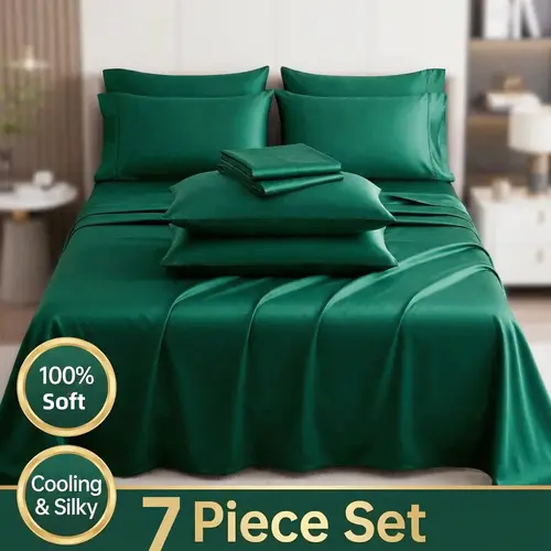 Cosybay 7pcs Casual Classic Heathered Comforter Full Set - Soft, Breathable, All-Season Bedding, 15-in Fitted Sheet, Flat Sheet, 2 Pillow Shams, 2 Pillowcases, Machine Washable, Bedroom Decor (Full/Queen/King Size, Comforter Queen Size Option)