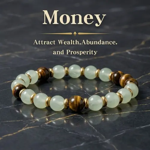 Money Bracelet for Men - Stretchable Band Bead Chain, Adjustable Size, Abundance, Wealth Attraction, Protection, Success, Elegant Look, Everyday Wear, Ideal Gift for Birthday/Anniversary