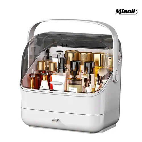 MIAOLI Women's Large-Capacity 3-Compartment Cosmetics Organizer Storage Boxes - Portable Plastic Vanity Organization Holder with Spacious Countertop Tray, Clip-On Bathroom Storer, Simple Assembly Required